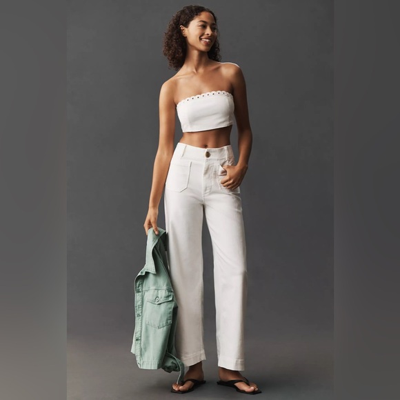 Anthropologie Maeve The Colette Full-Length Wide-Leg Jeans Ivory Cream Size 31 - Picture 2 of 7